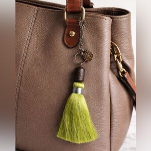 Boho Green Tassel Purse Charm Keychain | Vintage Style Bag Accessory